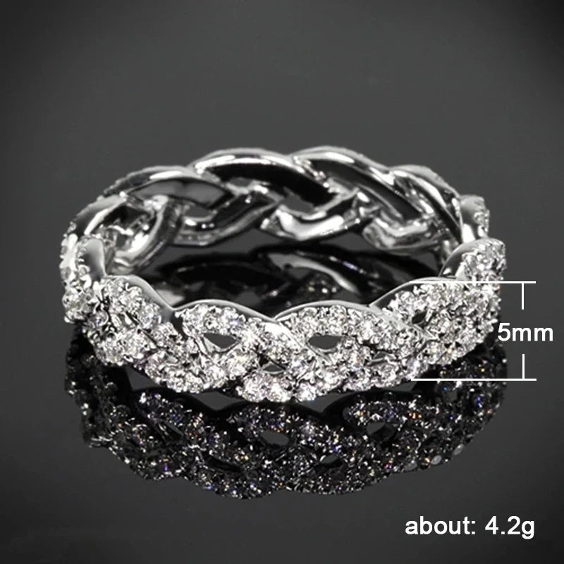 Huitan Twist Ring Women – Silver CZ Full-Pave Wedding Band