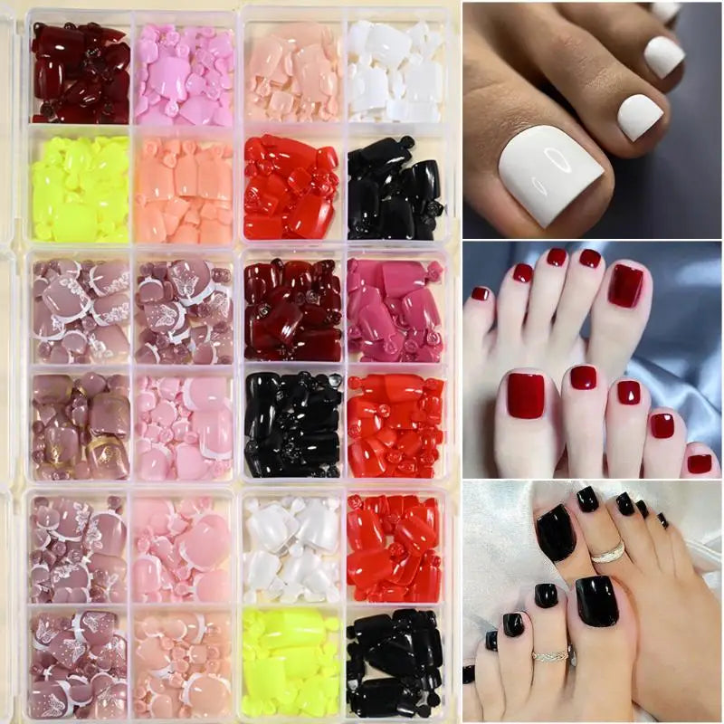 96 Pcs Short Square Press-On False Toenails – Full Cover Kit