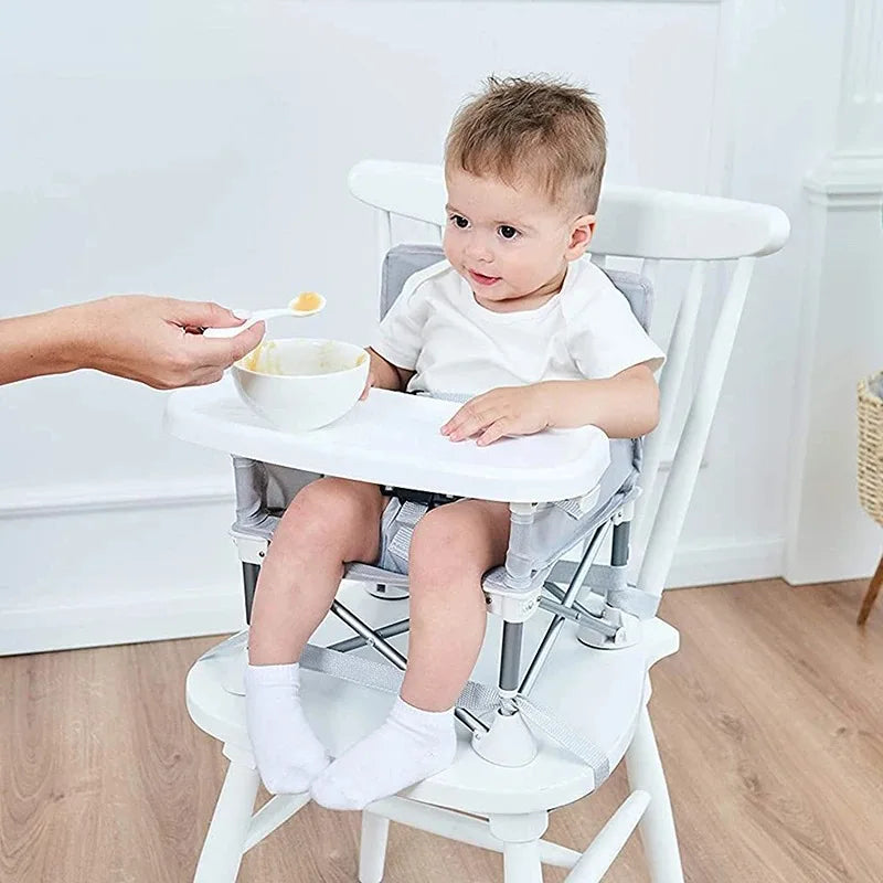 Baby Foldable Portable Dining Chair with Tray & Seat Belt – Grey