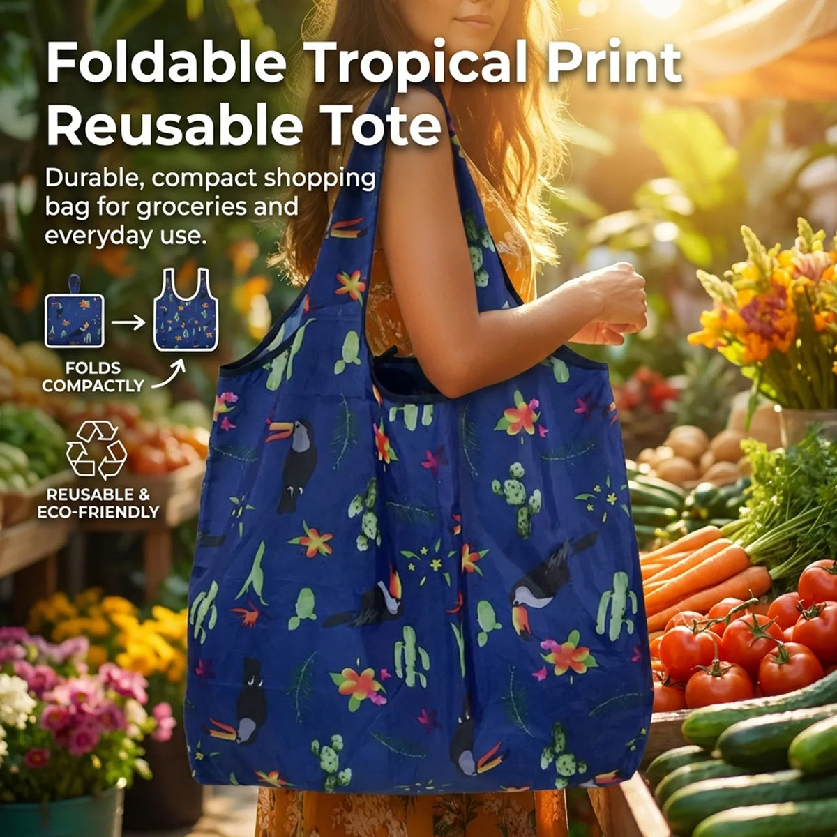 Large Foldable Tote Bag – 190T Polyester, Waterproof, Reusable