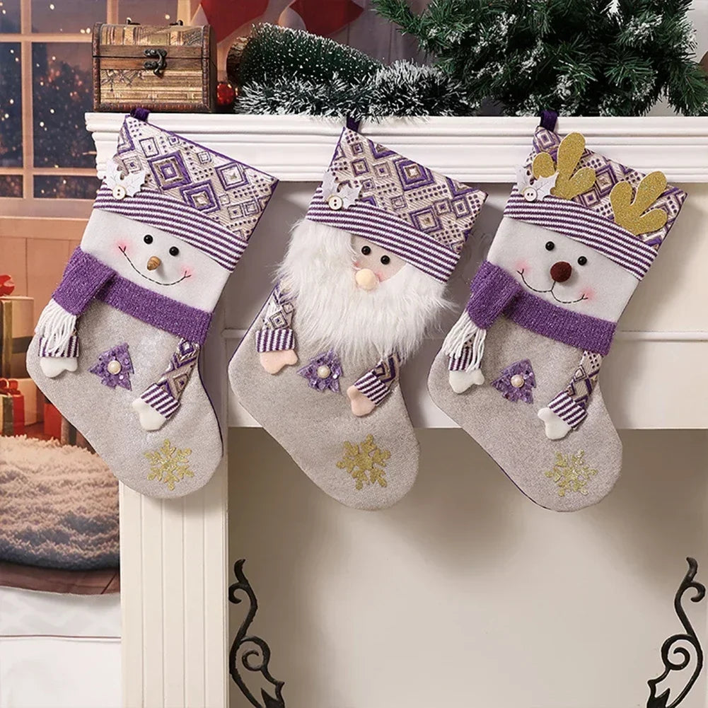 Purple Christmas Stockings – Santa, Snowflake & Antler 45cm