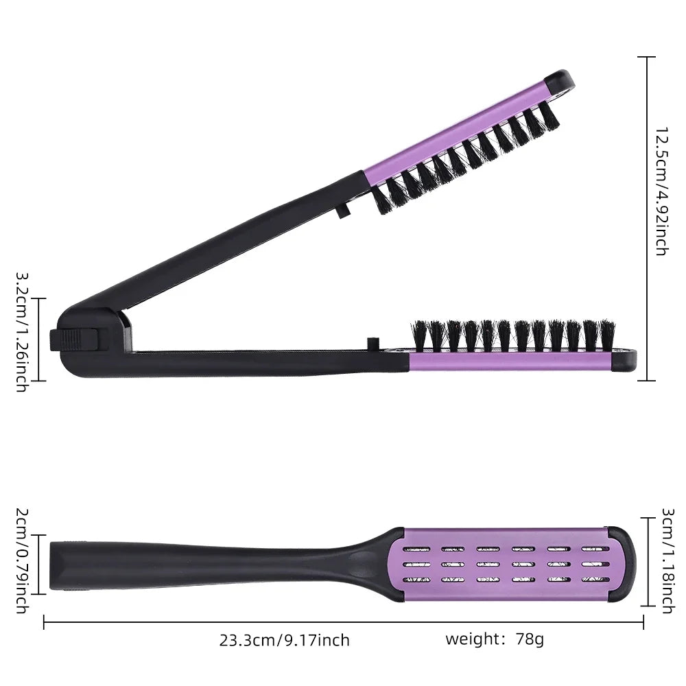 V-Shape Boar Bristle Hair Straightening & Curling Brush
