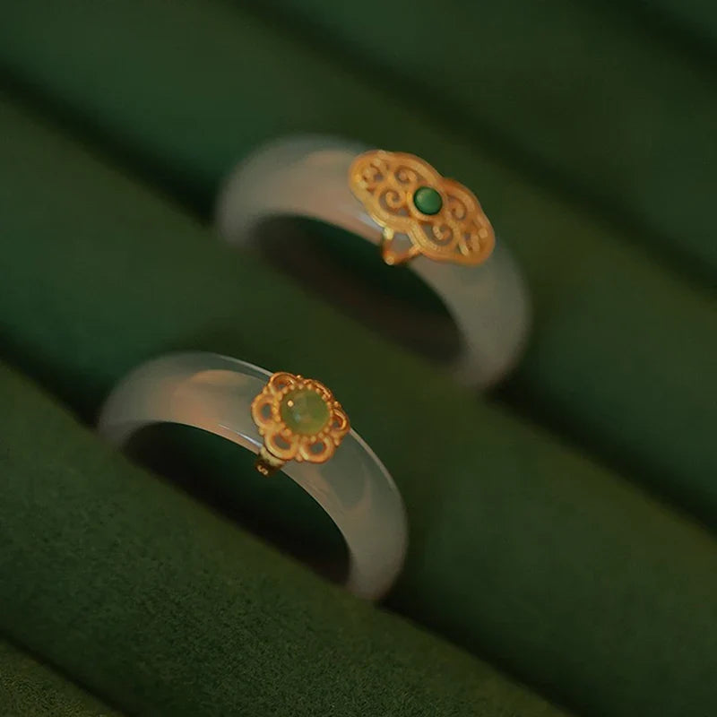 Chinese Retro Imitation Jade Ring | Hanfu Resin Stone Jewellery