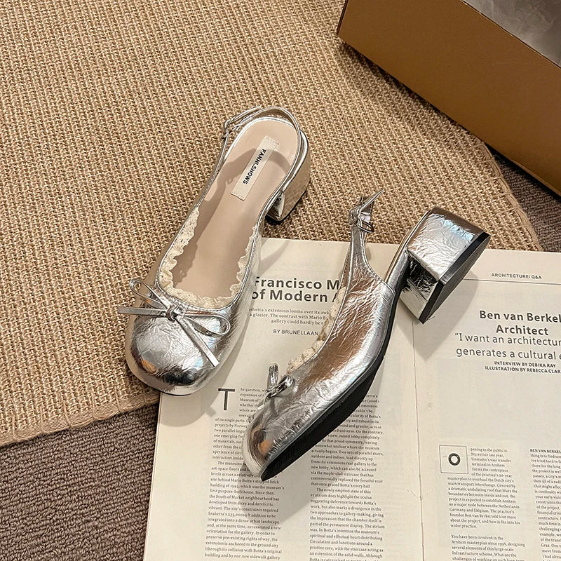 Women's Butterfly-Knot Block Heel Sandals – Elegant Summer Dress