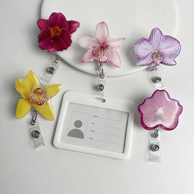 Flower Acrylic Bag Charm | Alligator Clip Retractable ID Holder