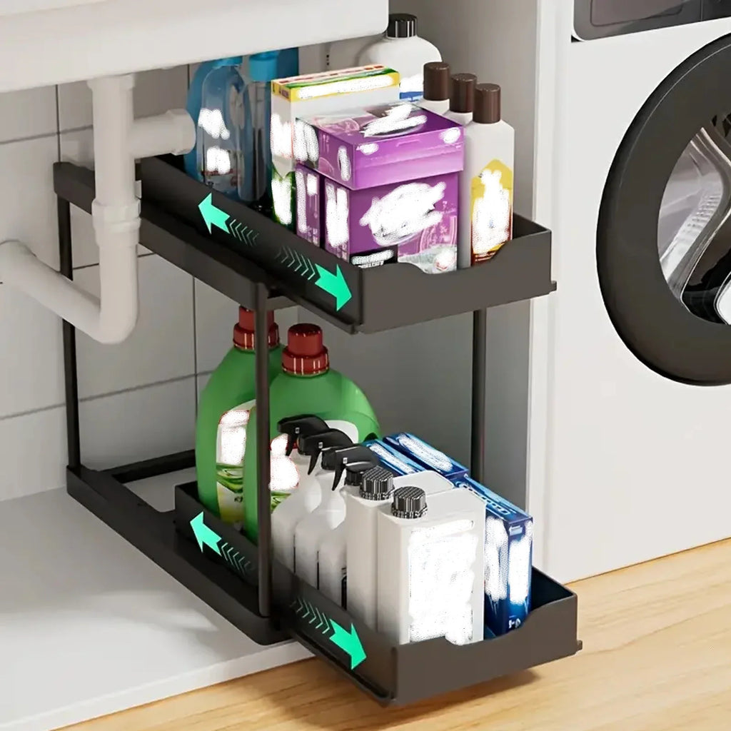 Double-layer Pull-out Kitchen Storage Rack Non-slip Stable