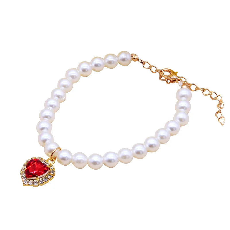 Cute Fashion Pet Supplies Cat Accessories Necklace Pearl Crystal