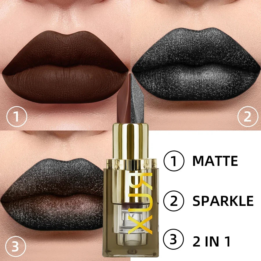 KAFURUX Two-Tone Lipstick | Waterproof Glitter & Matte Lip Tint