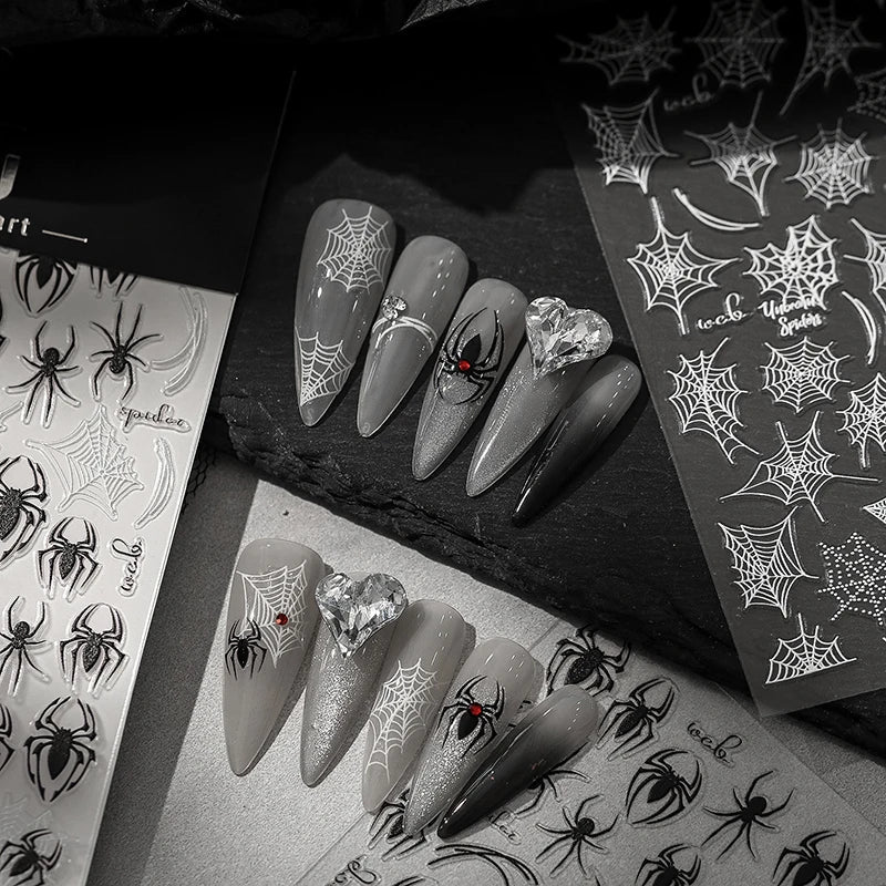 3D Spider Web Nail Art Stickers – Self-Adhesive Decals