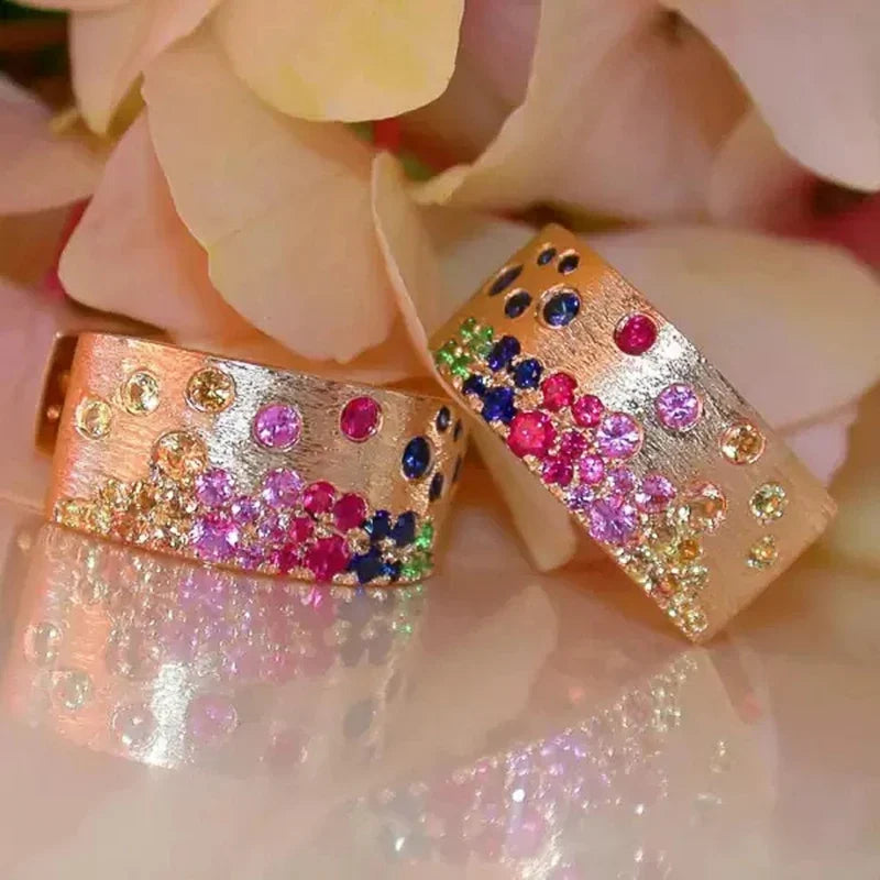 Huitan Colorful CZ Hoop Earrings – Gold Tone Women's Fashion