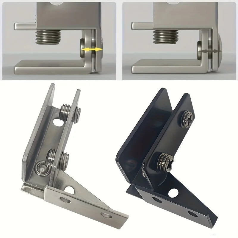 2-Pack Non-Drill Glass Door Hinges | Steel Cabinet Clips