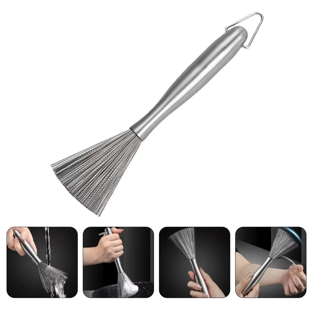 Stainless Steel Kitchen Cleaning Brush Long Handle Anti-rust Dish