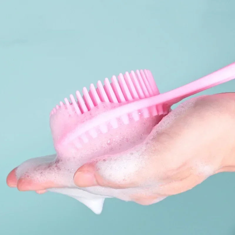 Silicone Long Handle Shower Brush Soft Haired Lazy Bath Tools Back