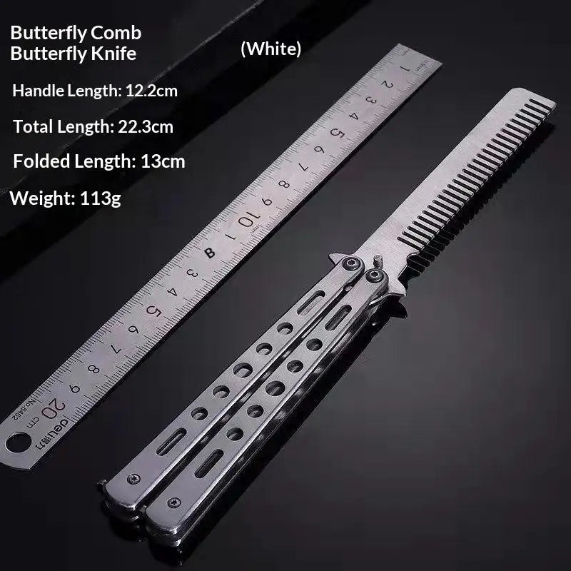 Butterfly Knife Comb – Foldable Stainless Steel Beard Styling Tool
