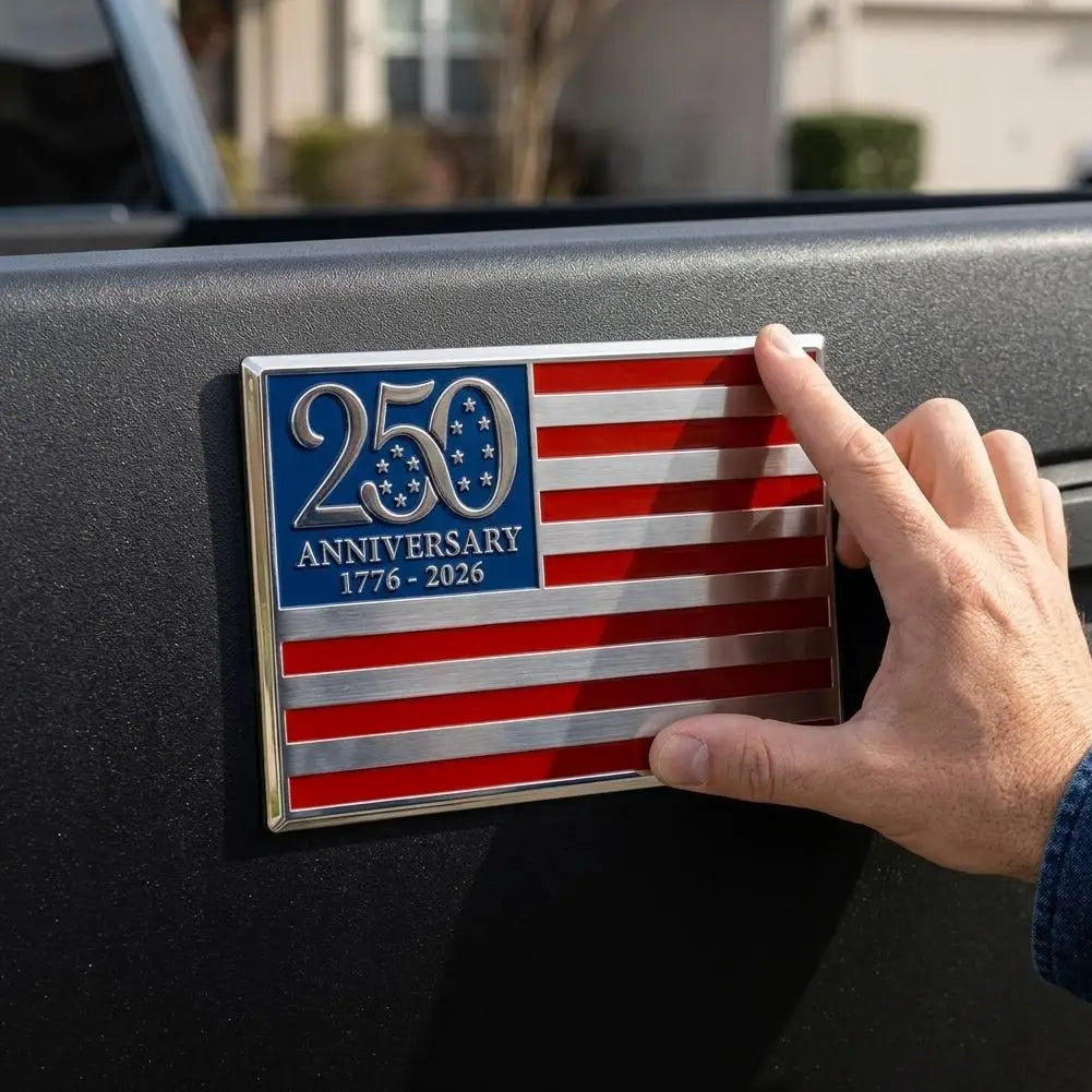 US 250 Metal Flag Car Decal 1776-2026 Patriotic Emblem Badge Pickup