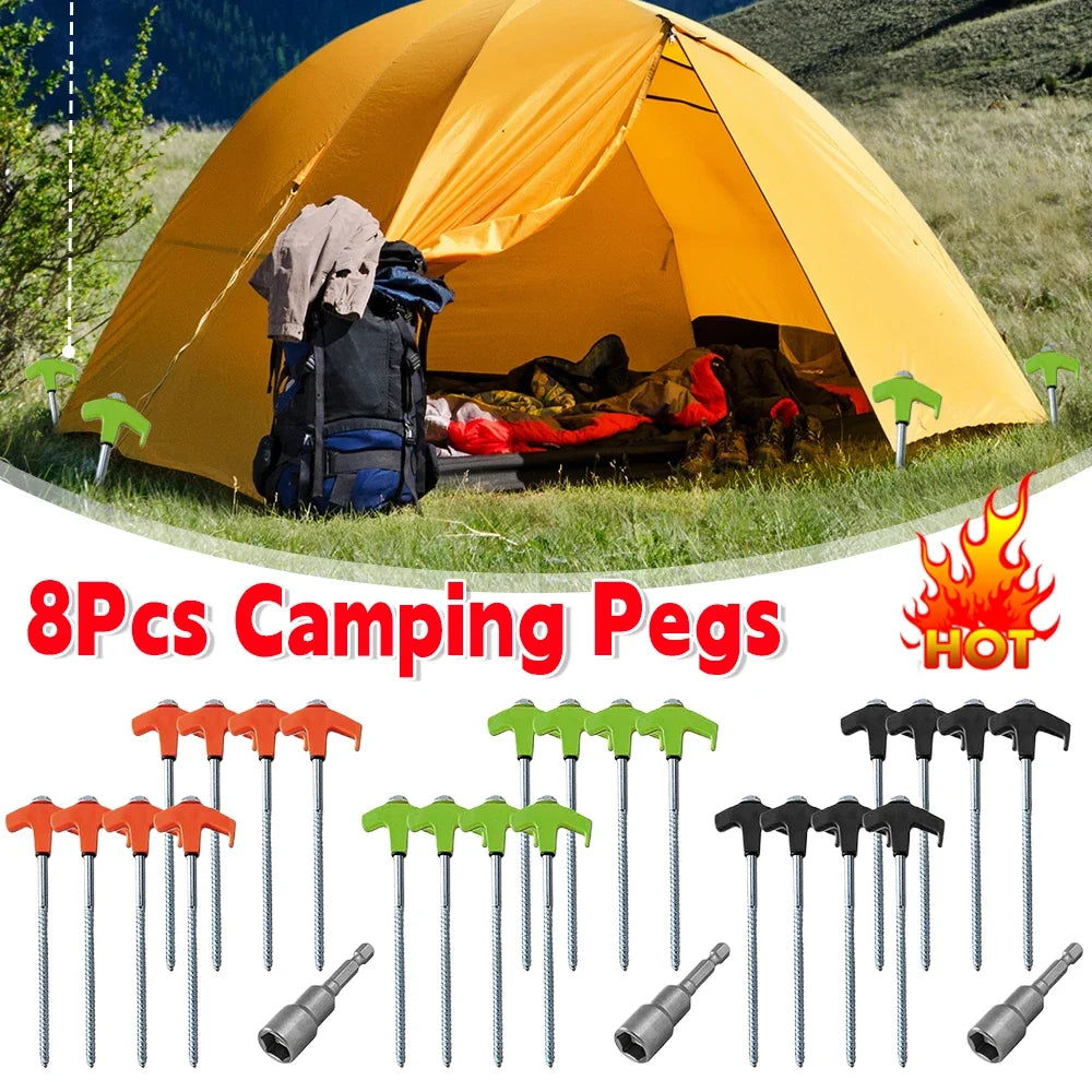 Screw Tent Stakes 8 M8 Carbon Steel Spiral Pegs Hex Socket Luminous