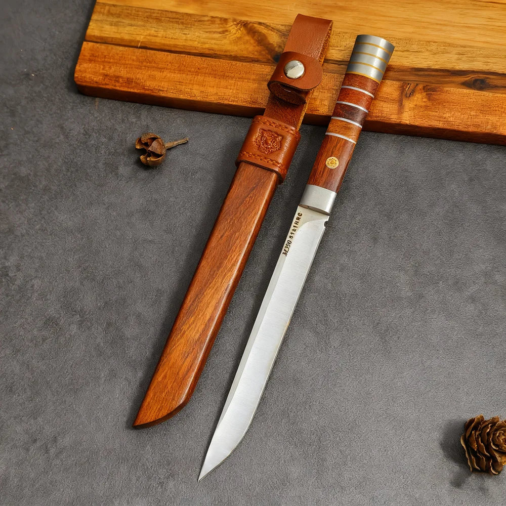 5Cr Stainless Steel Kitchen Knife Set – Wood Handle & Sheath