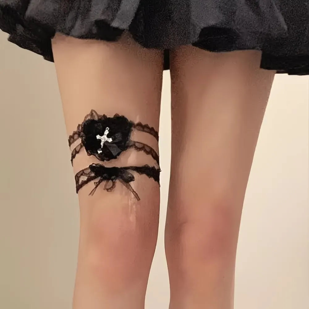 UYEE Beltgothic Lace Heart Thigh Garter Waist Sash Cross Charm Leg