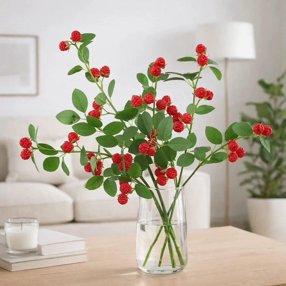 Realistic Artificial Raspberry Branch | Faux Fruit Décor 65cm