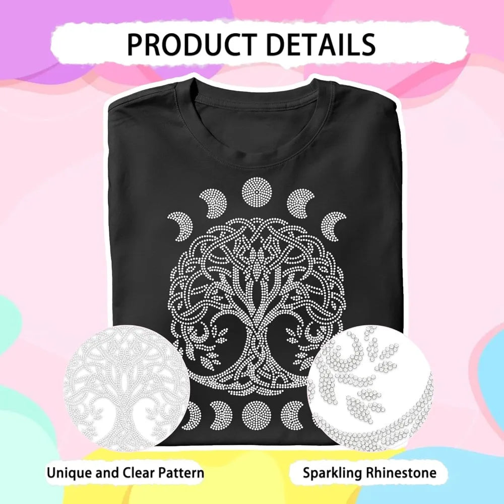 Tree of Life Rhinestone Iron-On Applique | Moon Phase Design