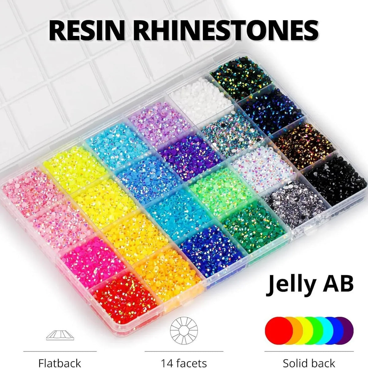 24-Color Jelly Glitter Resin Rhinestones Crystal Nail Gems + Glue