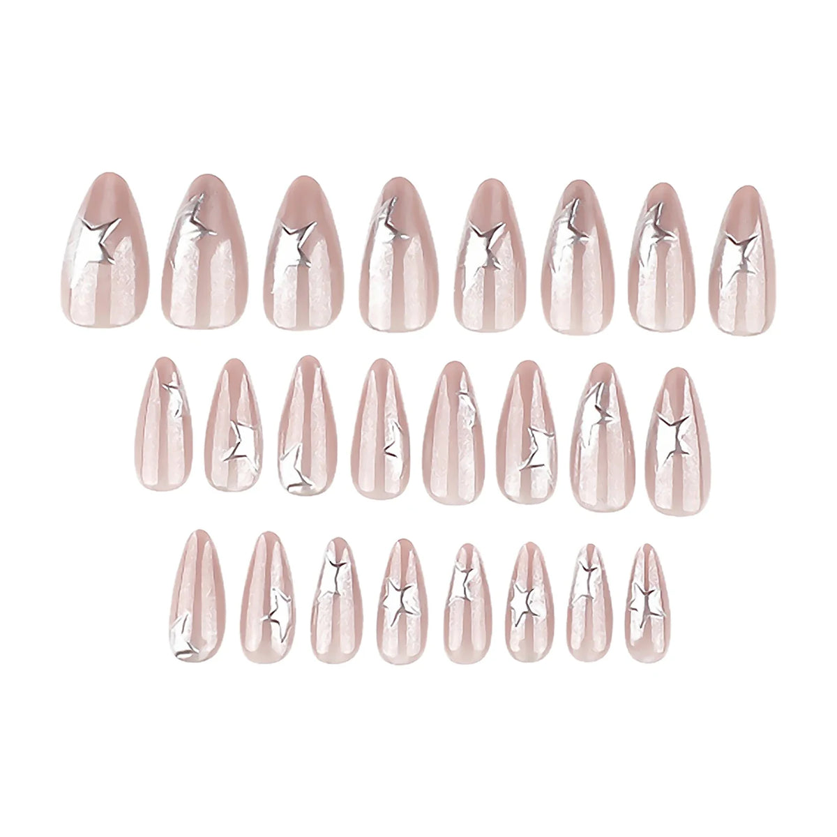 24pcs Y2K 3D Silver Star Press On Nails | Cat Eye Almond Glitter