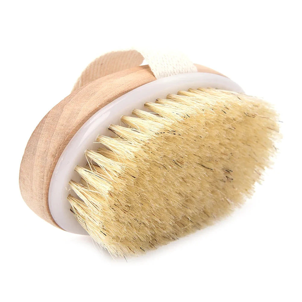 Natural Bristle Dry Body Brush – Spa Bath Massager & Exfoliator
