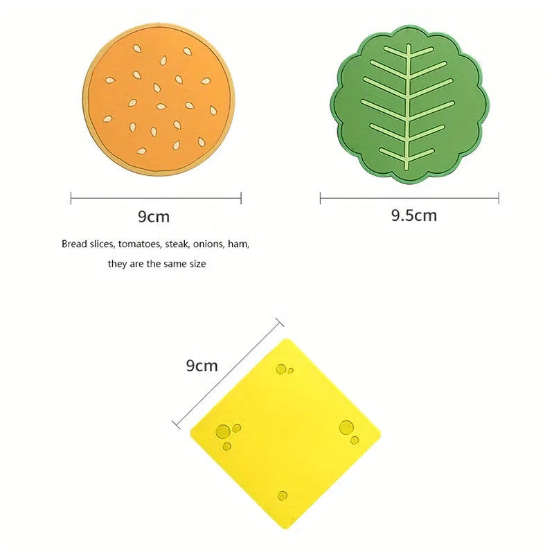 8pc Burger Shape Coaster Set – Fun Novelty Cup Mats for Home