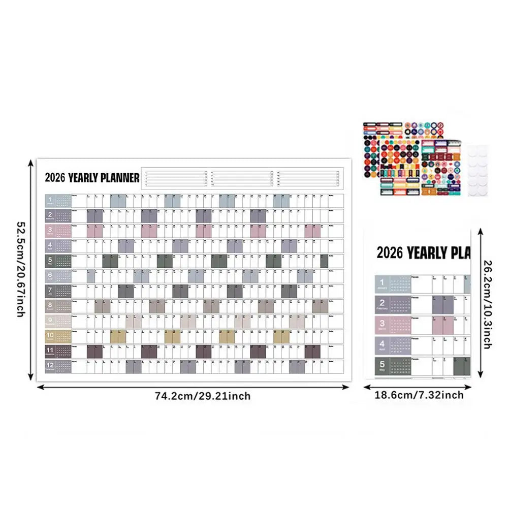 2026 Yearly Wall Calendar Poster with Stickers | Large Planner