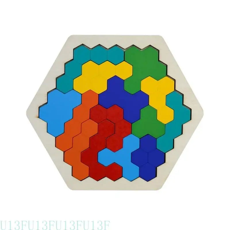 Wood Hexagon Tangram Puzzle – STEM Brain Teaser for Kids & Adults