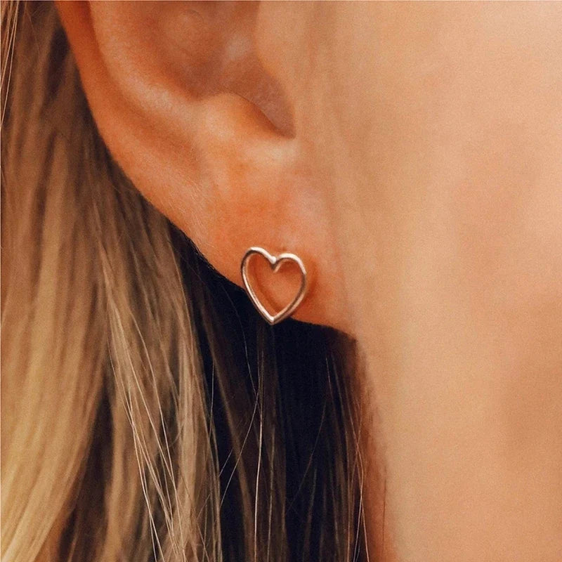 Huitan Minimalist Heart Stud Earrings – Silver Tone Women's Studs