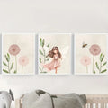 3-Piece Pink Dandelion Canvas Wall Art Set | Fairy Floral Prints