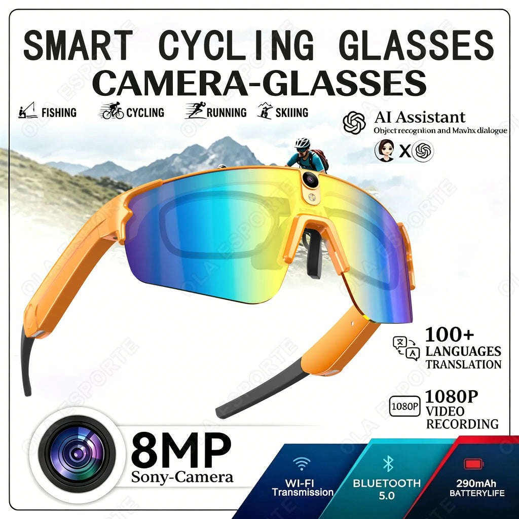 AI Smart Cycling Glasses Men 800W Camera Video Translation Sunglasses