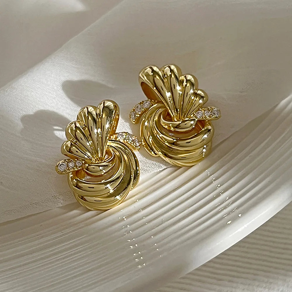 Huitan Vintage Gold Geometric Stud Earrings for Women