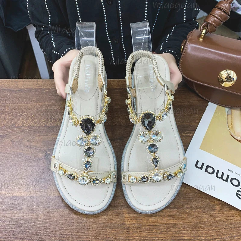 Bohemian Crystal Wedge Sandals – Women's Open Toe Gladiator