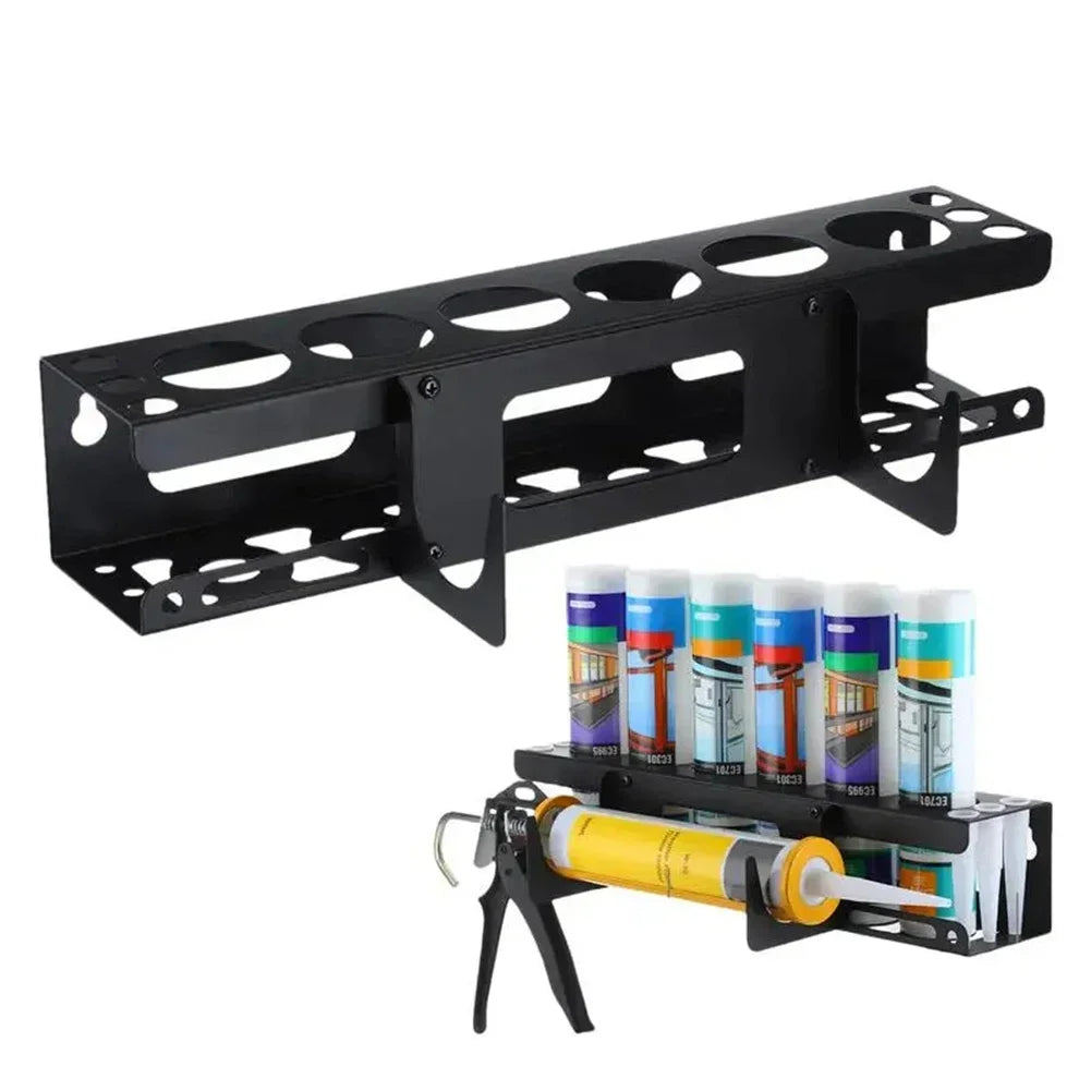 Wall-Mounted Caulking Tube Holder – 6-Slot Steel Storage Rack