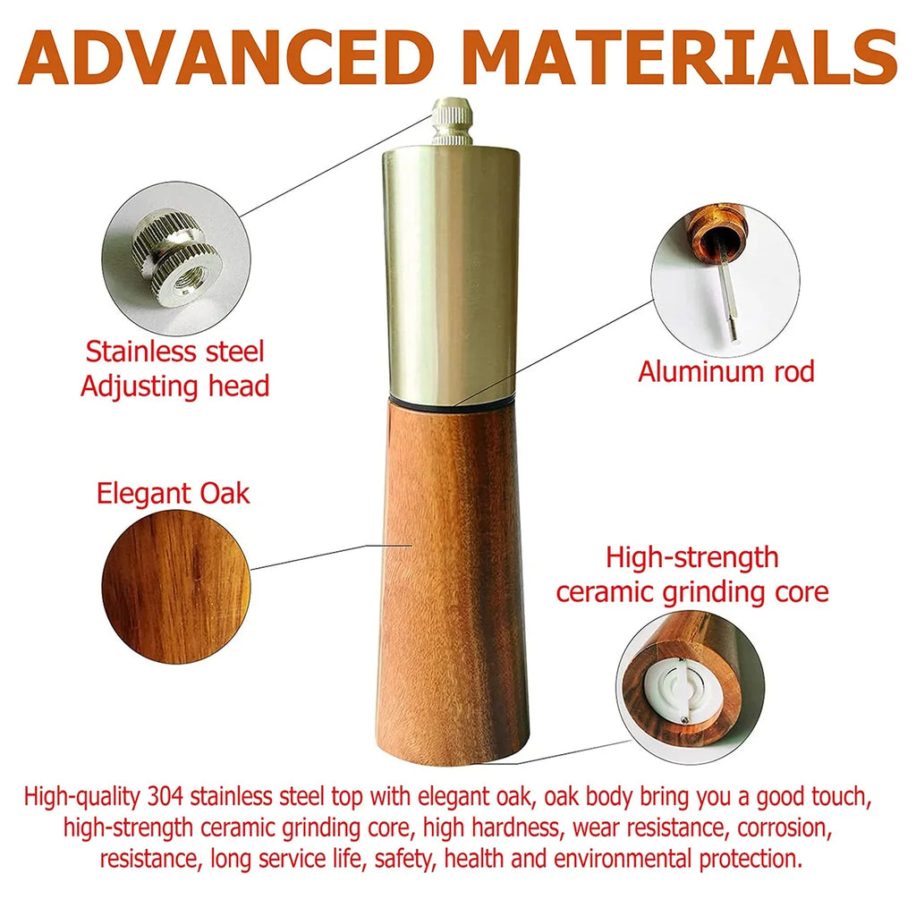 Salt Shaker Durable Wooden Pepper Grinder Hand Fill Ceramic Grinding