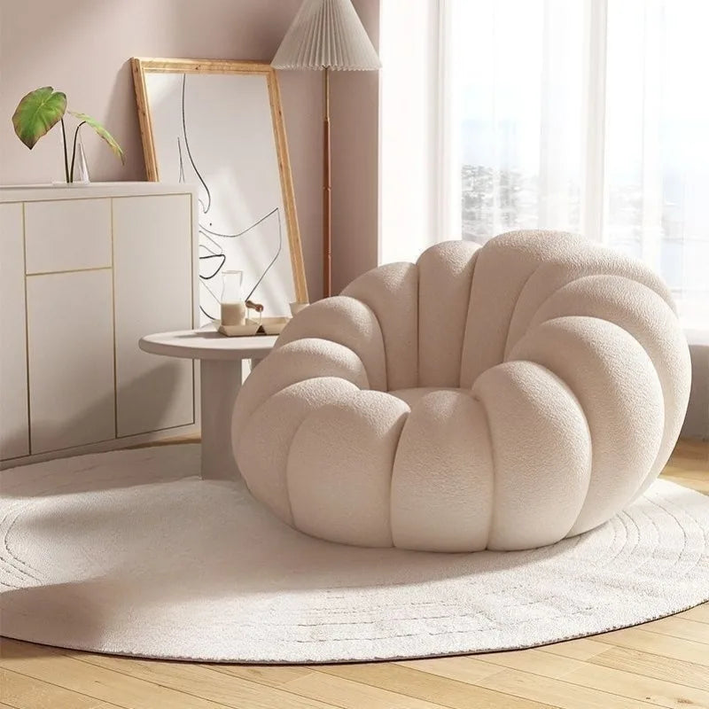Lamb Wool Plush Pumpkin Single Sofa Chair – Cream Lounge Seat