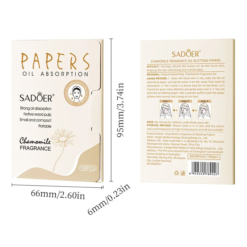 100-Pack Bamboo Charcoal Oil Blotting Sheets for Oily Skin