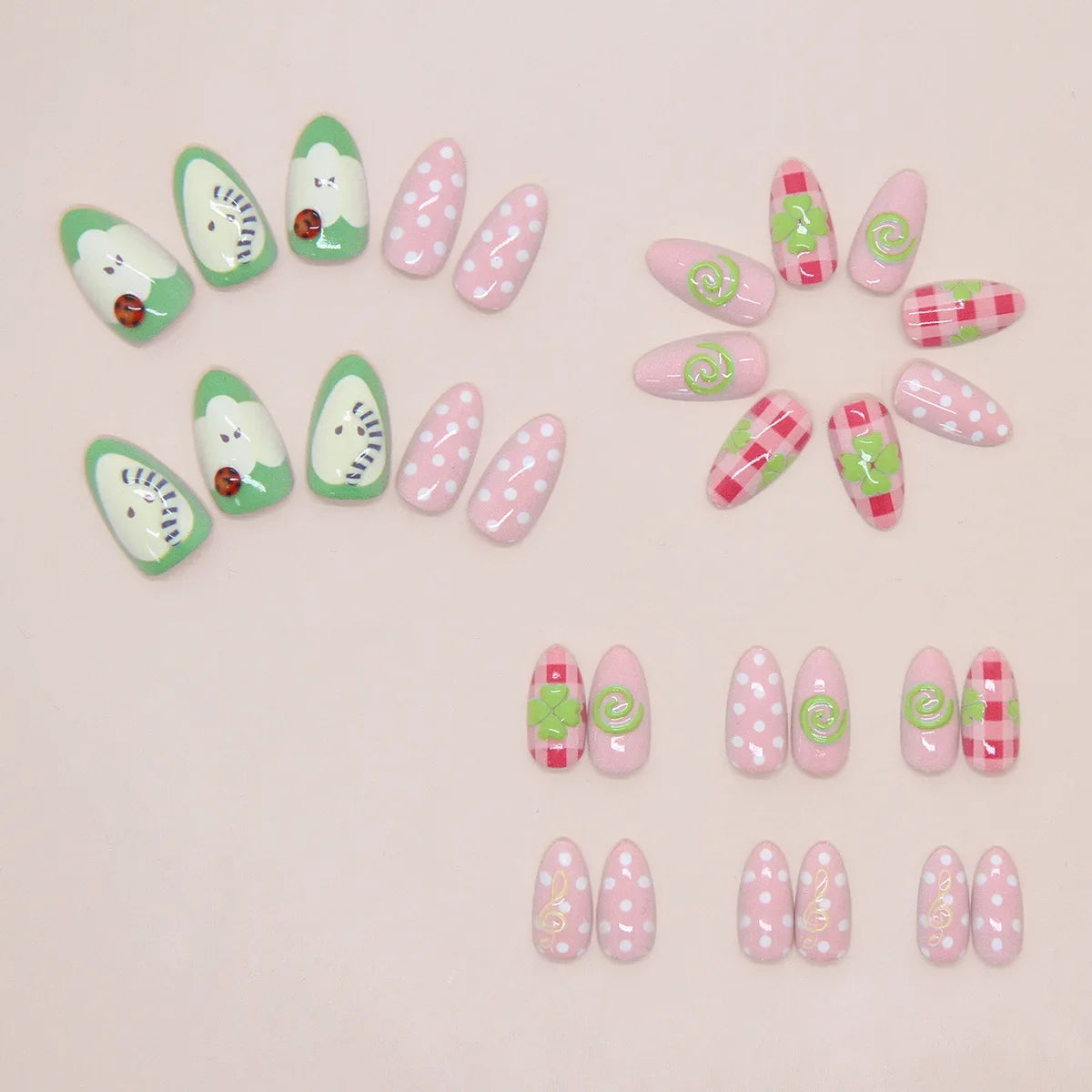 Press Nails Cute 3D Fruit Resin Fake Sweet Polka Dot Manicure Almond