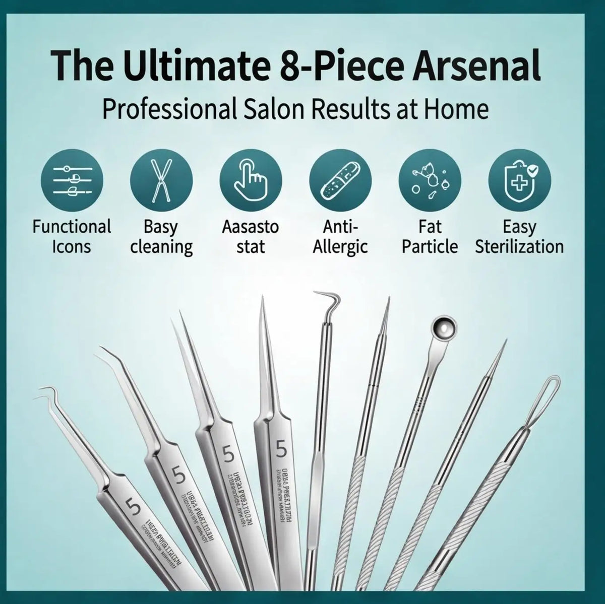 8-Piece Stainless Steel Blackhead & Blemish Extractor Tool Set