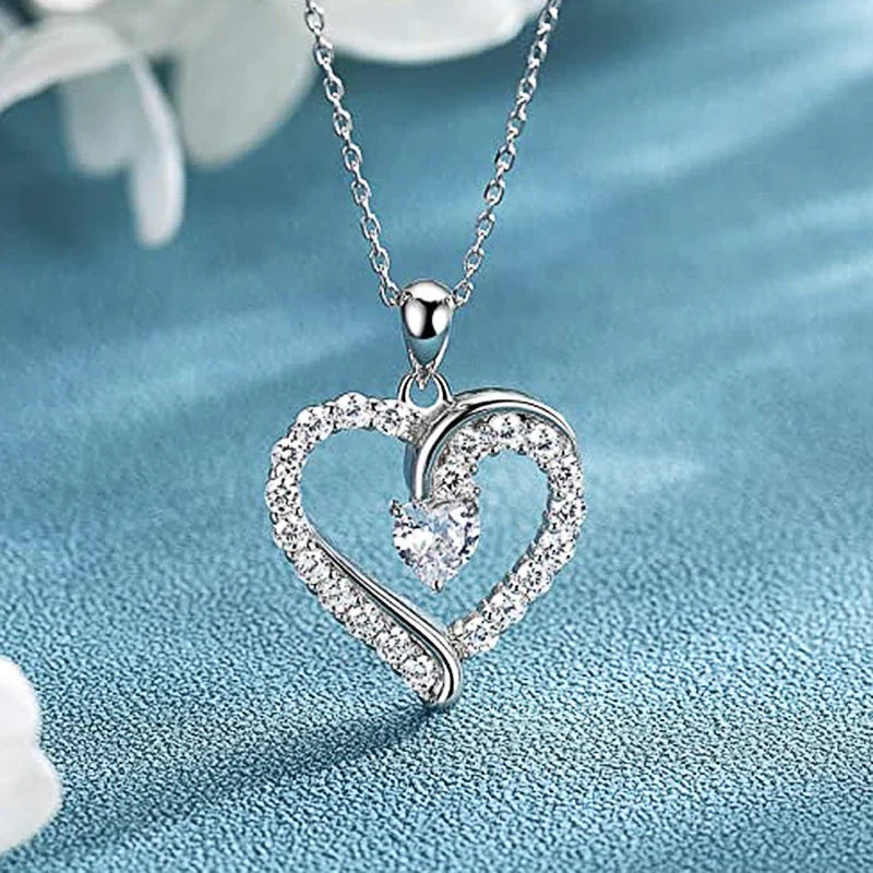 Huitan Heart Pendant Necklace – Full CZ Women's Wedding Jewelry
