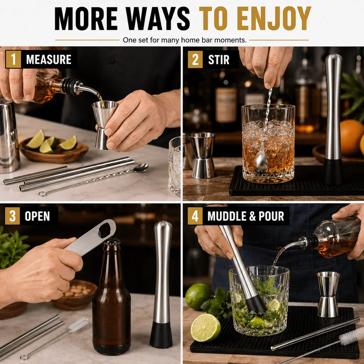 Stainless Steel Cocktail Tool Set – 5-Piece Bartender Kit