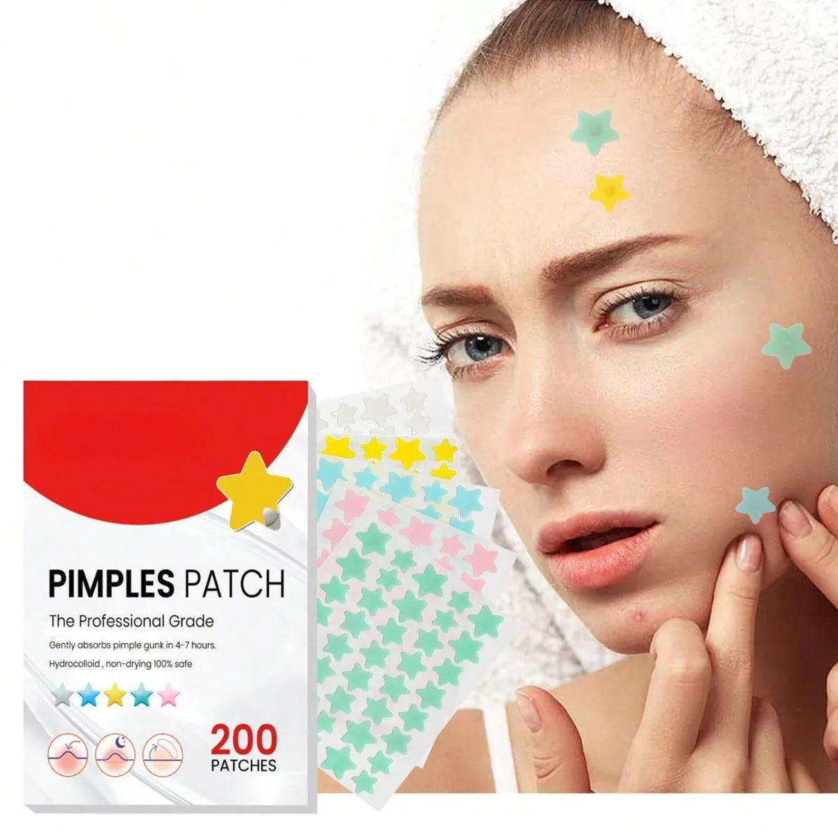 200pc Star-Shaped Colorful Pimple Patches – Invisible PE Cover