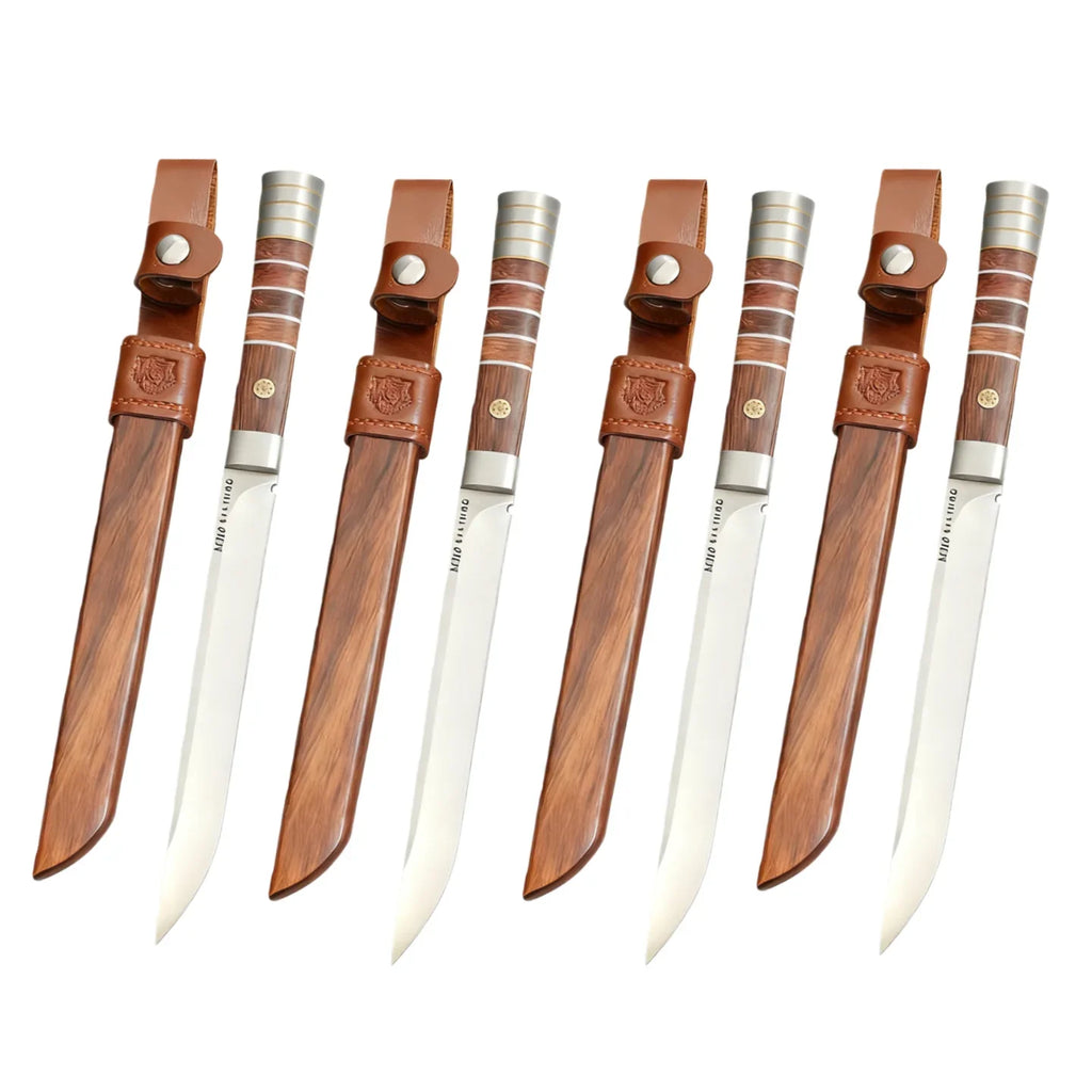 Meat Cutting Knife Set – 5Cr Steel Blade & Wooden Sheath