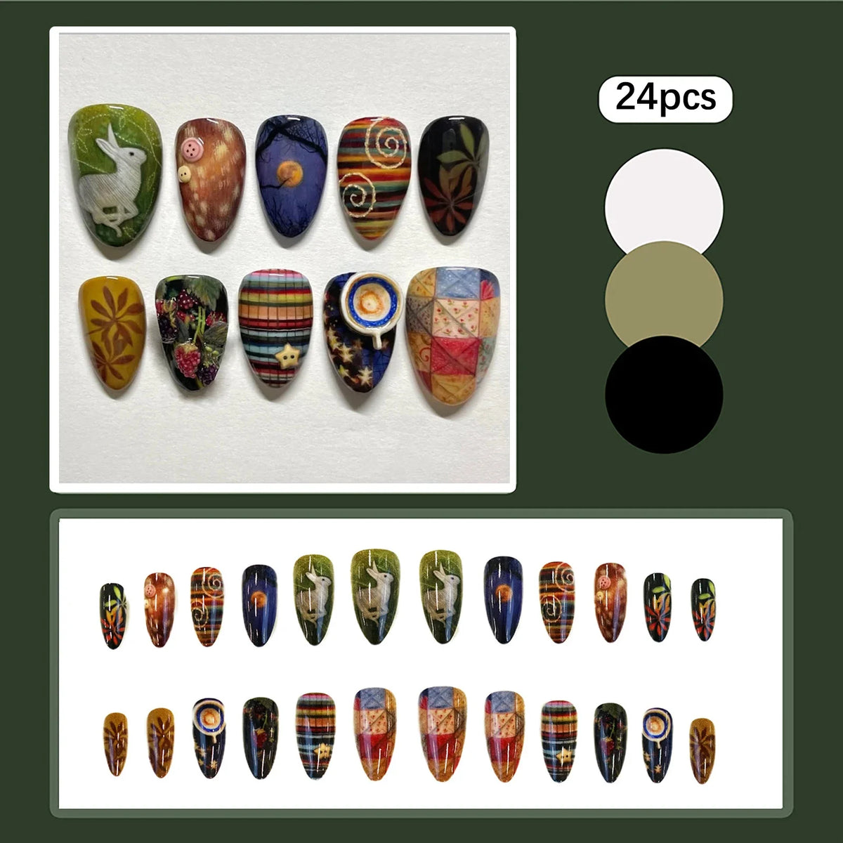 24pc Almond Press On Nails – Vintage Plaid Design | YADORNOS
