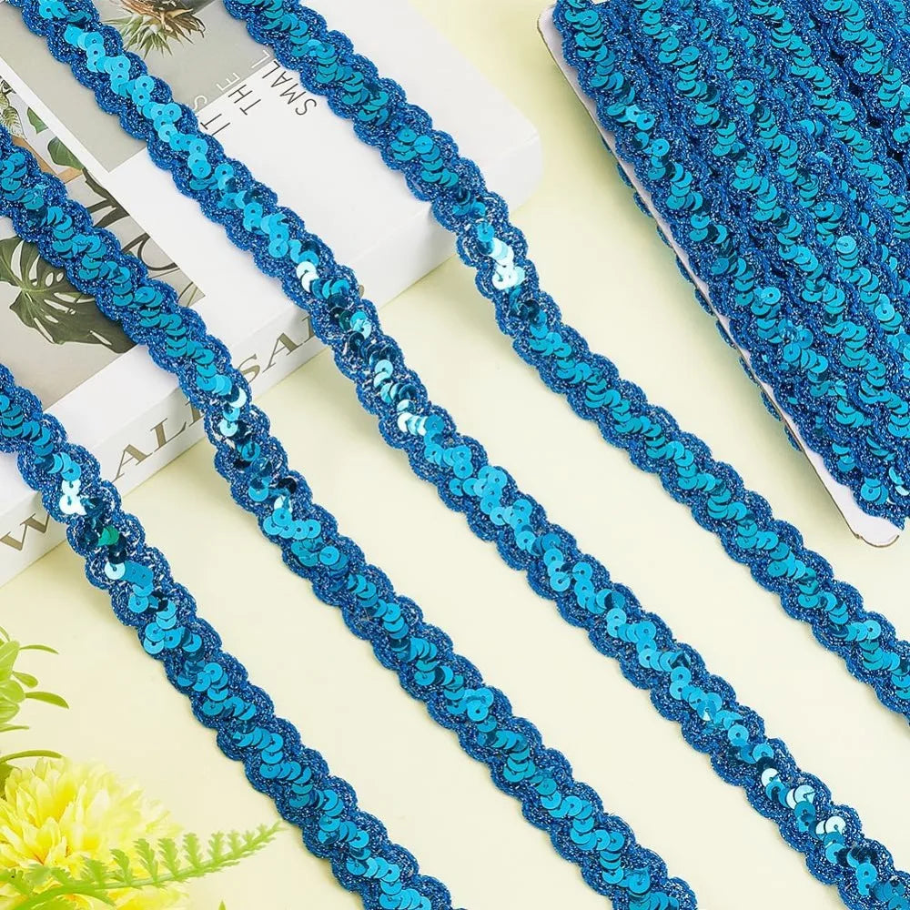 Blue Sparkle Sequin Lace Ribbon 23mm – 14.22 Yards Per Roll