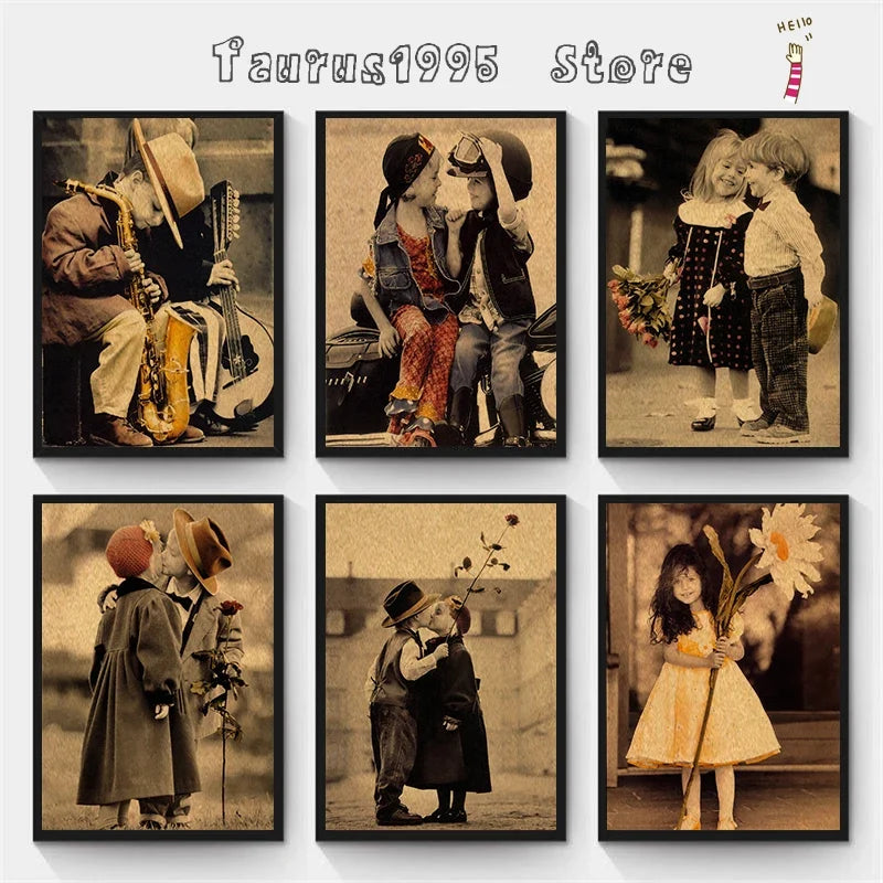 Street Art Kraft Paper Wall Poster – Boy & Girl Kiss Mural