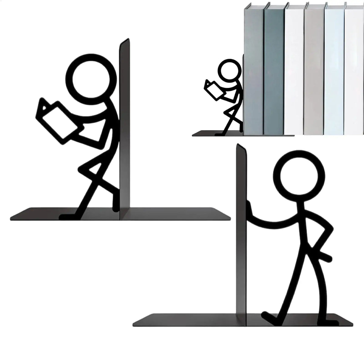 2 Metal Abstract Bookshelf Decor Book Ends Funny Holders Decorative