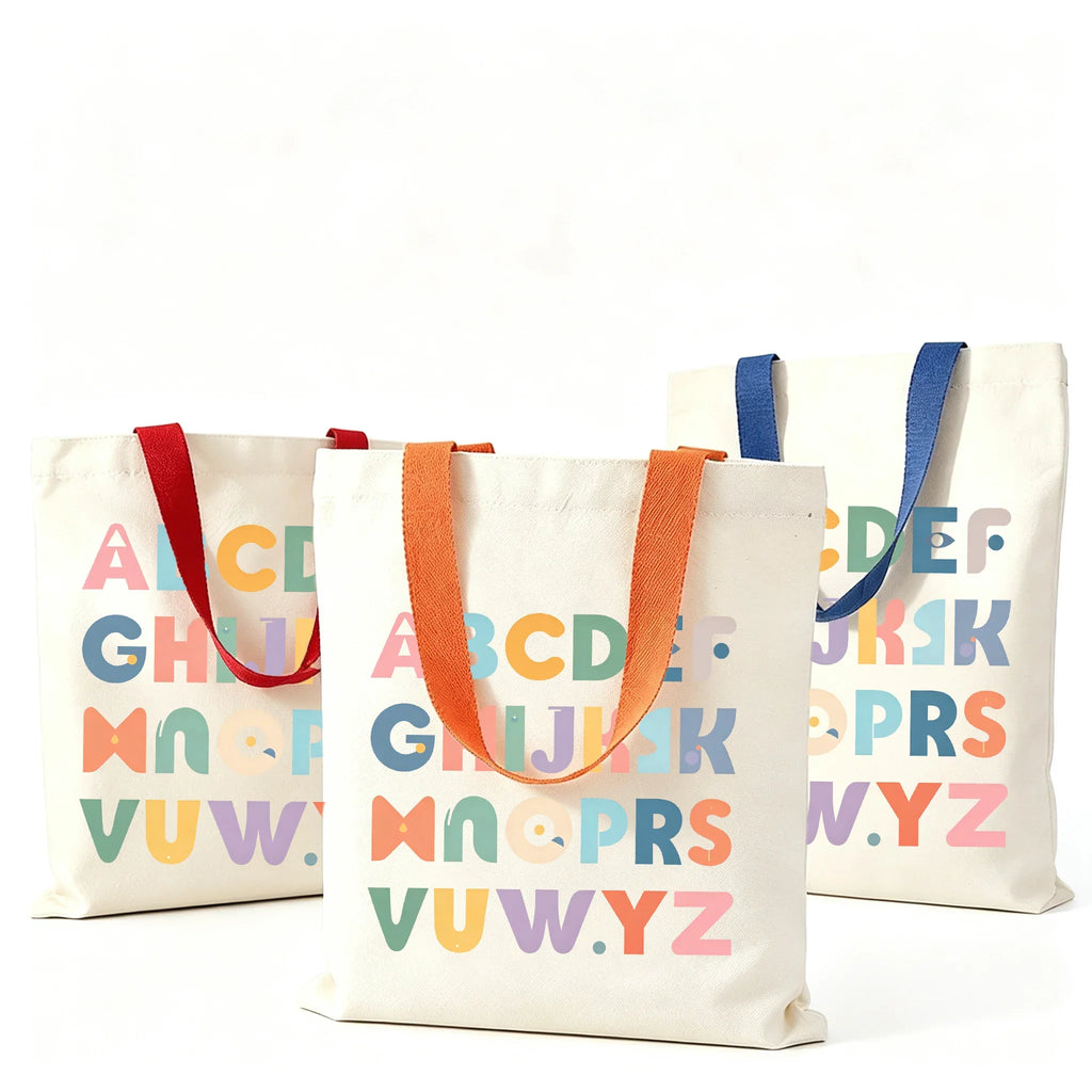 Colorful ABC Alphabet Canvas Tote Bag Large Capacity Eco Reusable